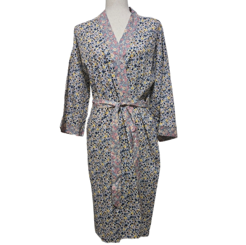 Urban Outfitters Floral Kimono Robe Cotton Blue Yellow Ditsy Print One Size NWT